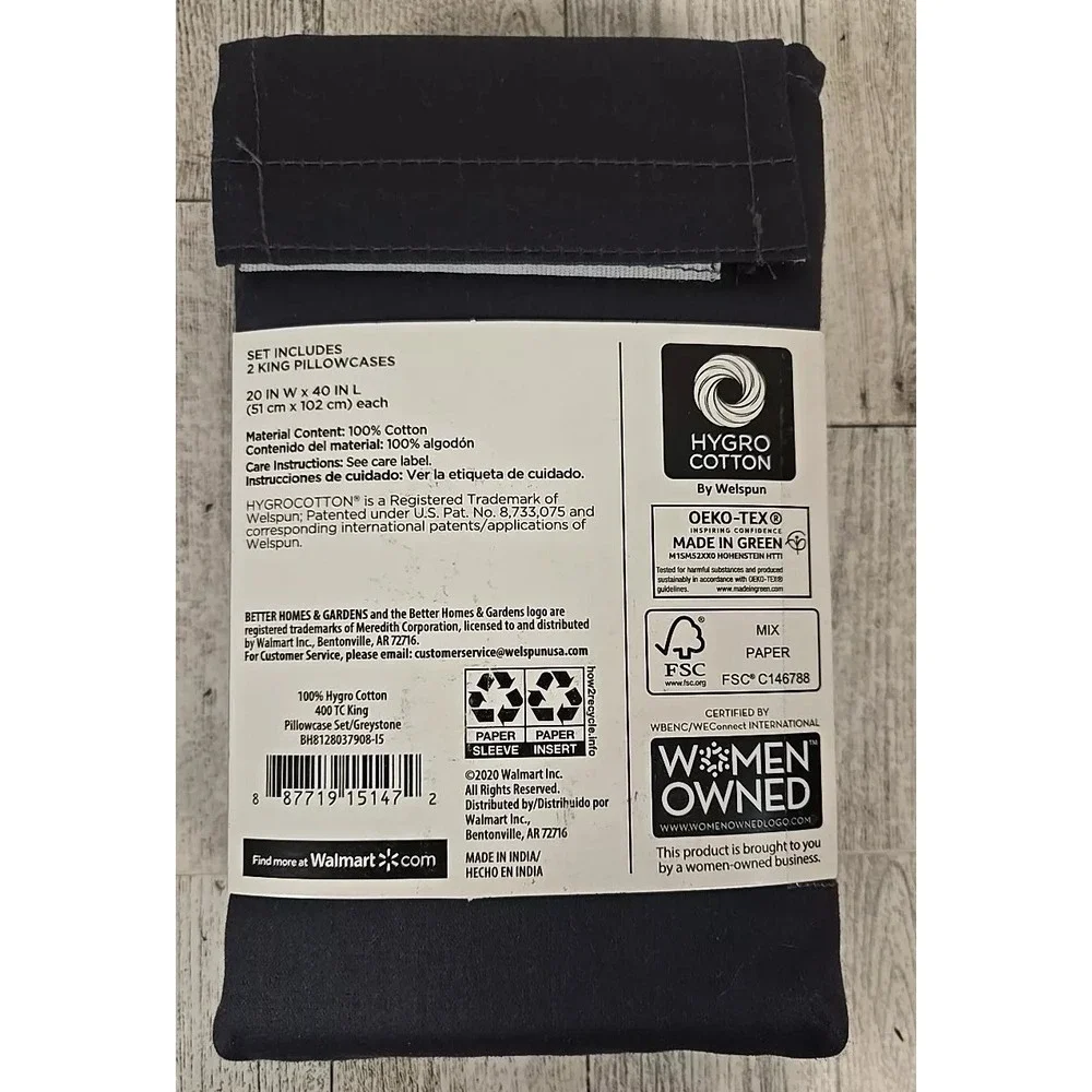Better Homes & Gardens KING Size Pillowcase Set 400 Thread Count Greystone NEW